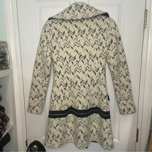 MARISSA Webb Printed Cream Wool Convertible Trench Coat pea coat extra small - Picture 5 of 10